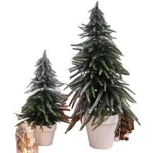 Hot Sale Made In Yiwu Christmas Ornaments Pine Needle Snowing Desk Decor White Small ceramic Christmas Tree