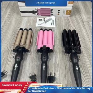 Varita rizadora de pelo de cerámica de <span class=keywords><strong>3</strong></span> <span class=keywords><strong>barriles</strong></span>, herramienta de peinado eléctrica para Pelo Largo/corto, rizador de pelo de doble voltaje con efecto de barril ondulante - Product Image 2