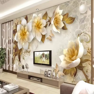 Özel boyut kabartmalı 3D 5D 8D çiçek tasarım duvar kağıdı oturma odası kanepe arka plan duvar resimleri - Product Image 1