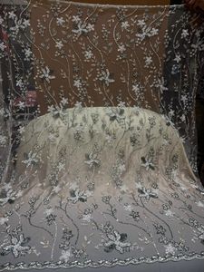 Tissu en filet de perles de travail manuel importées exclusives Matériau léger et doux pour les robes de soirée Sarees de mariée Lehengas et de créateur - Product Image 2