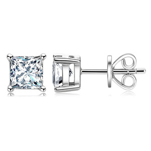 Boucles d'oreilles carrées en argent S925 avec moissanite taille princesse, 4 griffes, 0,5 carat/1 carat, bijoux fins - Product Image 3