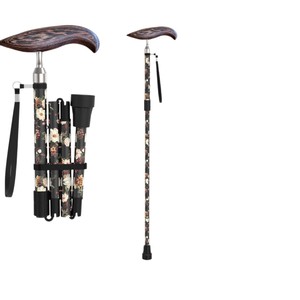 Canne télescopique en fibre de carbone imprimée avec embout en caoutchouc, bâton de marche pliable portable pour personnes âgées, usage extérieur, style tendance - Product Image 1