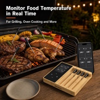 Termometer Daging Digital Nirkabel Bluetooth 4 Probe Monitor Suhu Panggangan BBQ Sensor Memasak Makanan Dapur Pintar Logam