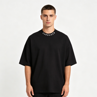 T-shirts en coton 100 % personnalisables en gros, col montant noir, pour hommes, coupe oversize, vierges et unis, vêtements pour hommes