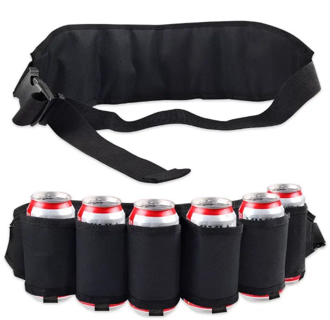 Adjustable Waist Pack Bag 6-Pack Beer Belt Holster Soda Bottle & Drink Can Holder for Running & Outdoor Activities