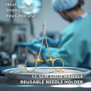 12.5cm Gold Handle Manual Reusable Stainless Steel Surgical Instruments Sutures Needle Holder Class I By <b>Blush</b> Surgical - Product Image 2