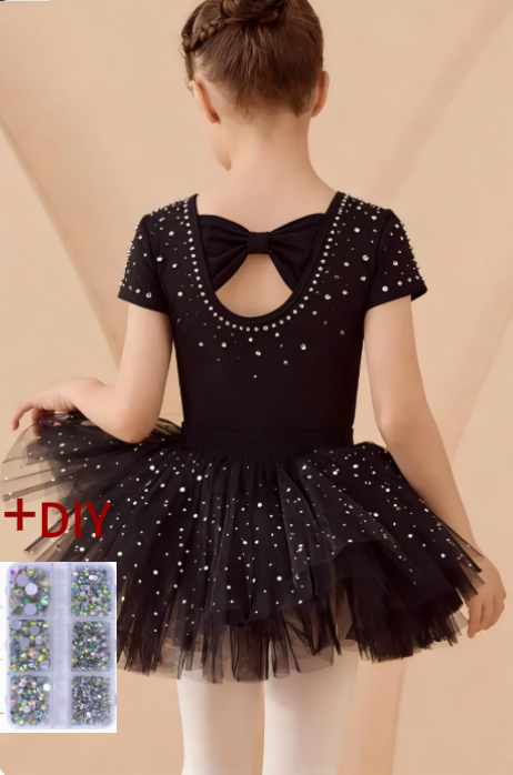 Black short sleeves suit with DIY Rhinestone