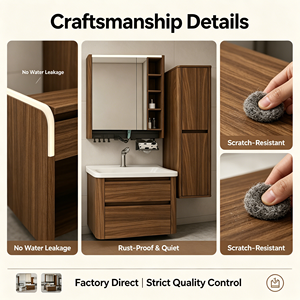 Simple Bathroom Plywood Vanity Cabinet Combination Set with <b>Led</b> <b>Mirror</b> and Ceramic Basin - Product Image 6