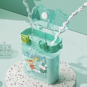 Mニューチルドレンズ学生用ダブルドリンクストロー付きキュートな漫画柄屋外用ポータブルデュアルチャンバープラスチック製水筒（ストロー付き） - Product Image 4