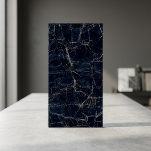 Nikola Blue Sintered Stone 24x48 Inch Glossy Wall Floor Tiles Luxury Blue Marble Collection - Product Image 2