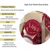 Caja de Regalo Redonda Rígida de Papel de Alta Gama, Vacía, Laminada en Terciopelo, con Estampado Dorado Personalizado y Cinta de Champán para Regalos