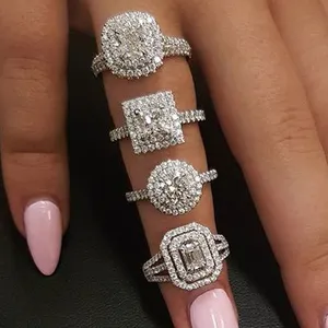 女性立方锆石永恒大钻戒订婚饰品女性银金珠宝红宝石结婚戒指