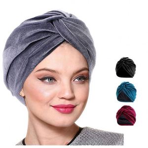 Turbantes de terciopelo con diseño moderno para mujer, gorro de quimioterapia con forro de satén sedoso, turbante para exteriores, talla única. - Product Image 1