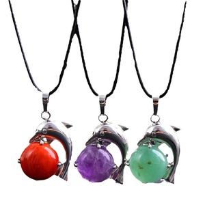 Lindo diseño de cola de delfín rosa cuarzo plata moda joyería mar Animal colgante collar para niñas - Product Image 1