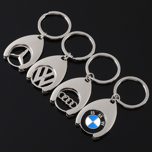 Porte-clés transfrontaliers en alliage de zinc électroplaqué avec logos de voitures <span class=keywords><strong>Mercedes</strong></span>-Benz et Audi, jetons de chariot de supermarché et anneaux porte-clés - Product Image 1