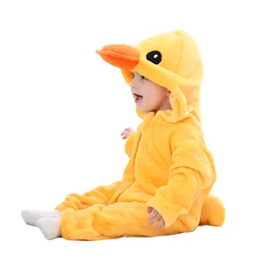 Toptan bebek onesies tigger-Çocuklar ördek hayvan pijama Onesie bebek Romper kostüm uzun kollu erkek kız kış sonbahar tulum Toddlers Cosplay kıyafet