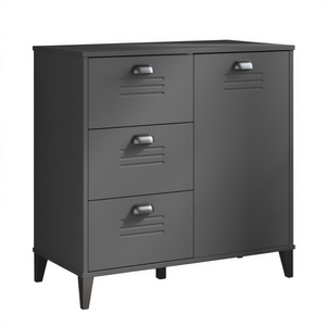 Armoire de rangement en bois d'ingénierie gris anthracite, 3 tiroirs, 1 porte, meubles de salon modernes et industriels - Product Image 1