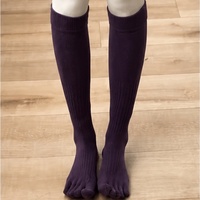 Chaussettes de compression côtelées en coton tricoté à cinq doigts pour femmes, antidérapantes avec grip en silicone, pour yoga et pilates, hauteur genou