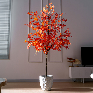 Cây nhân tạo lớn để trang trí trong nhà, cây giả ngoài trời, cây mô phỏng có chậu, cây bonsai giả màu đỏ - Product Image 2