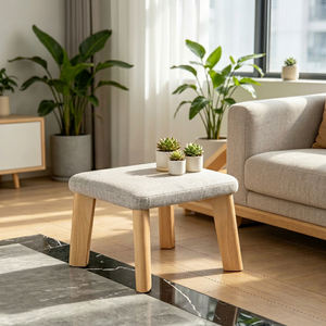 Otomana Moderna de Tela con Patas de Madera, Asiento Suave para Sala de Estar, Muebles para el Hogar, Estilo Escandinavo - Product Image 1