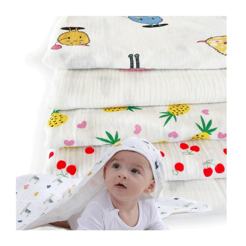 قماش شاش للأطفال, أحدث تصميم عالي الجودة 100% قطن عادي نسج طبقة مزدوجة استخدام قماش شاش مطبوع لتلبيس الطفل