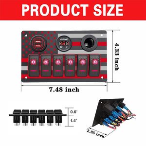 Interruptor basculante marino impermeable de 6 posiciones con cargador USB dual de 5V/4.8A, voltímetro digital y toma de corriente de 20A AOS3115-Flag 6 - Product Image 5