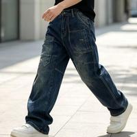 Pantalon cargo vintage taille mi-haute en jean clair, coupe ample, idéal pour le quotidien, personnalisable