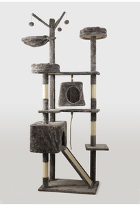<span class=keywords><strong>Castello</strong></span> per <span class=keywords><strong>Gatti</strong></span> Lusso Extra Large Grigio Classico Multi-Strato Ecologico Durevole <span class=keywords><strong>Tiragraffi</strong></span> con Palline e Cuccia Sospesa 190CM - Product Image 2
