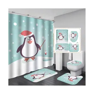 3D impermeable Waffle Hookless Penguin diseño cortinas de ducha Digital impreso y antimoho para Baño