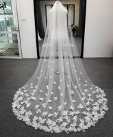 Voile de mariée QUEENS GOWN sur mesure, élégant, en dentelle florale 3D et maille, avec longue traîne pour les fêtes