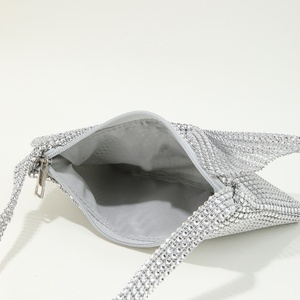 Women's Luxurious Rhinestone Embellished Open Closure Handheld Cross Body Chain <b>Small</b> Dinner Mini Mouth Tote Bag - Product Image 6