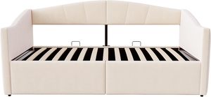Canapé-<span class=keywords><strong>lit</strong></span> en velours en forme de coquille, style scandinave, avec ottoman de rangement / Canapé-<span class=keywords><strong>lit</strong></span> moderne rembourré avec rangement à levage hydraulique - Product Image 4