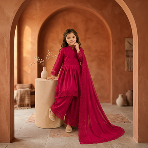 Launching New Collection Beautiful Kids Gown Set Full stitched Heavy Roman Sillk With Embroidery Work - Product Image 1