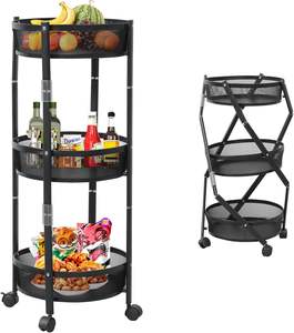 Chariot utilitaire roulant à 3 niveaux Chariot de rangement pliable en métal avec roues verrouillables Chariot organisateur de service polyvalent - Product Image 1