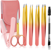 Kit de Herramientas para el Cuidado de Cejas Flyhigh FH479 de Acero Inoxidable Hecho a Mano de Calidad Premium, Pinzas de Punta Inclinada y Afilada, Tijeras