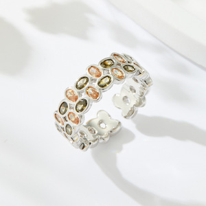 Oval Gemstone Openwork Ring Copper Alloy Prong Setting Adjustable Index Finger Ring - Product Image 4