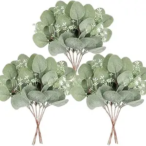 10PCS/Sets Wedding Home Office Greens Decor Artificial Eucalyptus Leaf Stem Long Oval Eucalyptus Artificial Greenery Leaves