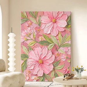 Hand Painted <b>Pink</b> Floral Oil Painting Modern Minimalist Living Room Sofa Wall Art No <b>Frame</b> Impressionism Style Decor - Product Image 2
