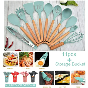 Wooden Spatula Handle Colorful <strong>Kit</strong> <strong>Cooking</strong> 12pcs Cookware Nonstick Baking Tool Cheese Wooden Silicone Kitchen Utensils Set - Product Image 5