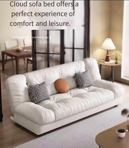 Modern French-Style Cloud Cream Convertible Sofa <strong>Bed</strong> | 2-in-1 Plush Recline Sleep Sturdy <strong>Wood</strong> Frame Milk Velvet Storage - Product Image 4