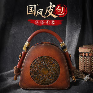 Sacs à main en cuir véritable Andong, sac à main rétro en cuir de vachette pour femmes, sac à bandoulière embossé, sacs vintage pour femmes - Product Image 3