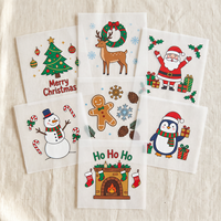Transferts de dessins animés de Noël prêts à poser, autocollants thermocollants brillants en PET, patchs de transfert thermique souples et élastiques pour vêtements