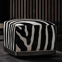 Tabouret personnalisé à motif de zèbre, tissu en velours, Pouf pour le salon