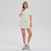 Set Golf Tenis Wanita 2 Potong Musim Panas, Atasan Lengan Pendek Berkerah dengan Ritsleting, Rok Mini Lipit Pinggang Tinggi Anti Tembus Pandang, Pakaian Olahraga
