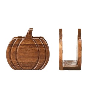 Wooden Pumpkin Tissue Holder Brown Solid Wood <b>Desktop</b> Napkin <b>Stand</b> Autumn Decor Party Use - Product Image 5