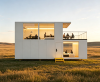 Maisons préfabriquées, maison mobile, villa modulaire à deux étages, structure en acier, fenêtre panoramique pour la vie de famille dans la cour