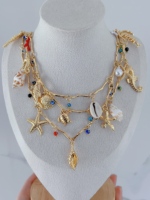 Exquis océan thème coquille conque étoile de mer hippocampe poisson perle corail pendentif multicouche collier fête quotidien cadeau accessoires