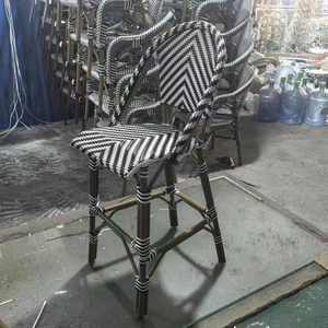 Tabouret de <span class=keywords><strong>bar</strong></span> en osier <span class=keywords><strong>parisien</strong></span> bleu et blanc, mobilier de café en plein air, chaises hautes en rotin et aluminium - Product Image 4