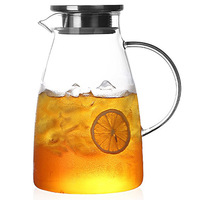 Carafe en verre borosilicate avec couvercle, poignée ergonomique, anti-fuite, filtre intégré, 64 oz/2 quarts, pour boissons froides, thé glacé, micro-ondes, lave-vaisselle