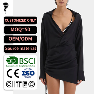 Vestido Casual de Algodón Popelín para Mujer, Diseño Otoñal, Cómodo, Sexy, con Escote en V Profundo y Manga Larga - Product Image 1